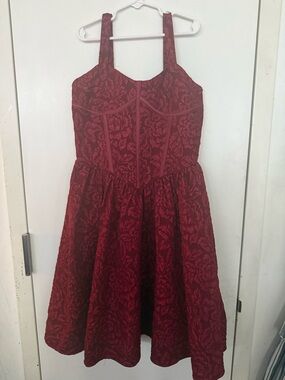 Girls' Burgundy textured Floral Jacquard Fit & Flare Corset Dress